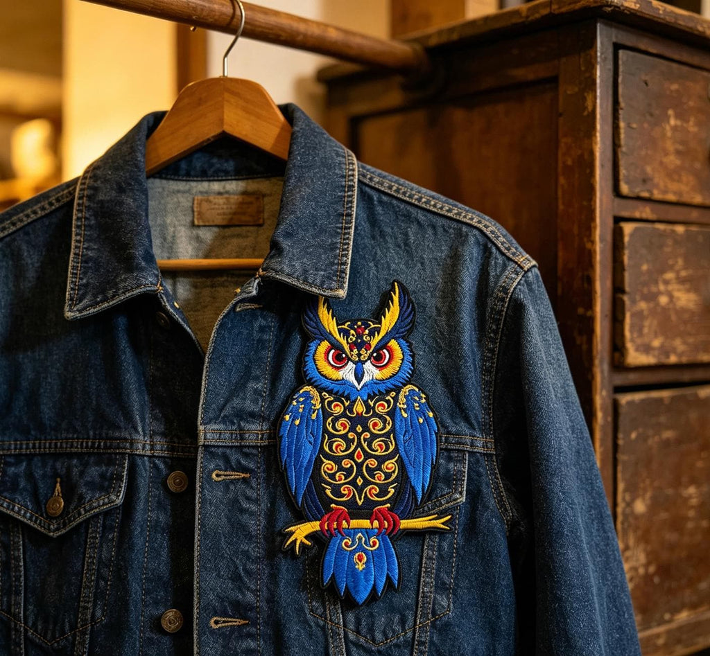 Ornate Blue Owl Embroidered Iron-On Patch - image 10