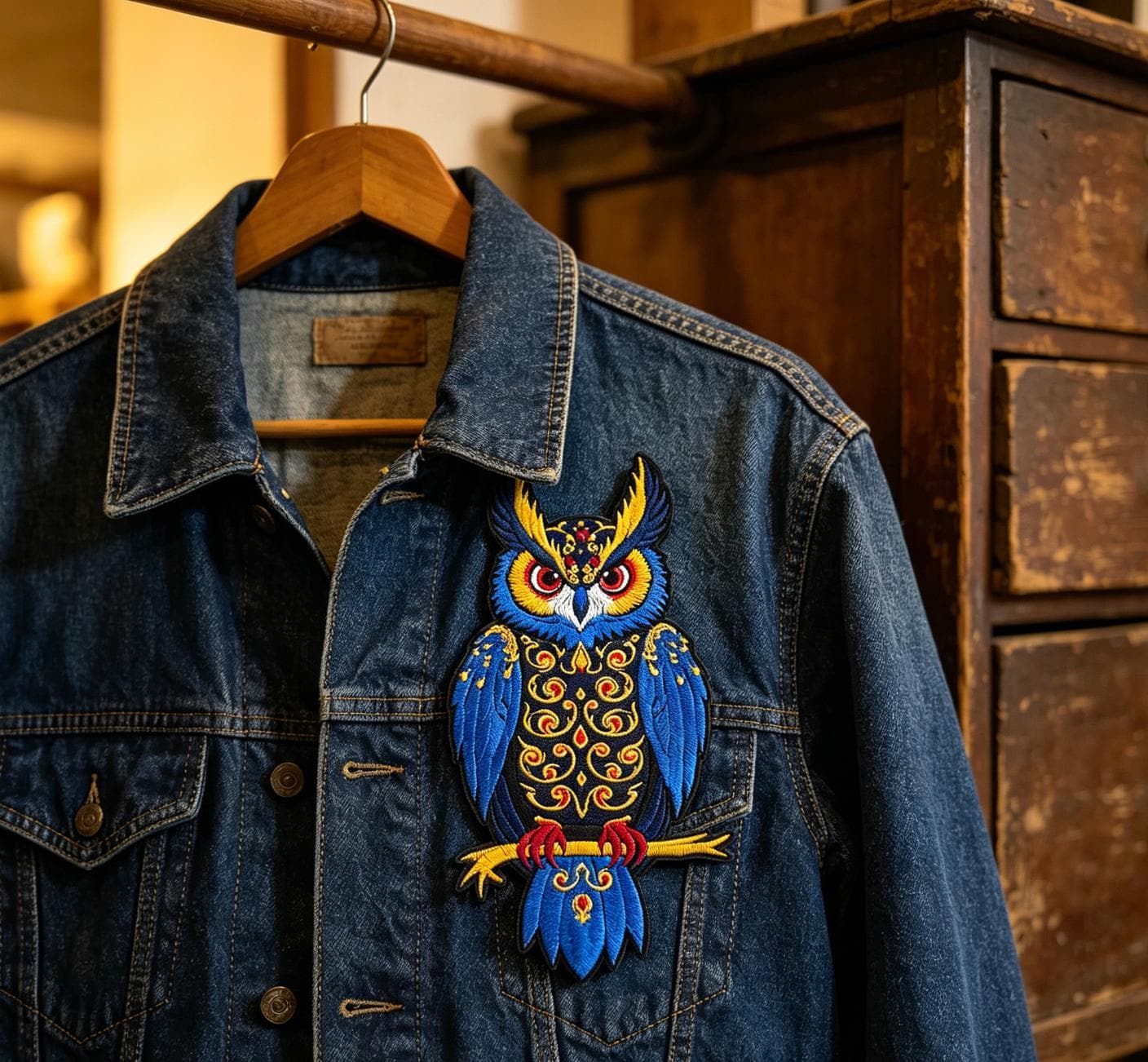Ornate Blue Owl Embroidered Iron-On Patch - image 10