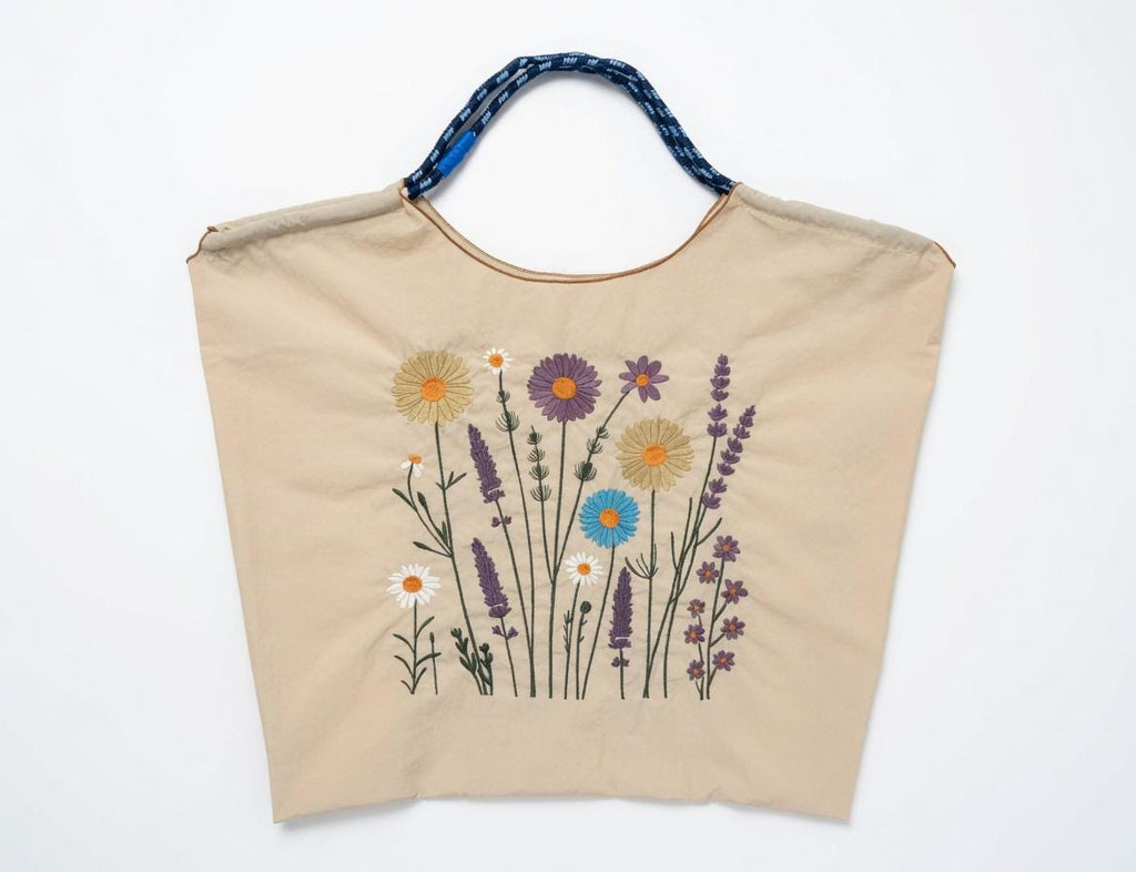 Custom Embroidered Wildflower Tote Bag Daisy Lavender Floral Canvas Shopping Bag Nature Style Gift Made to Order