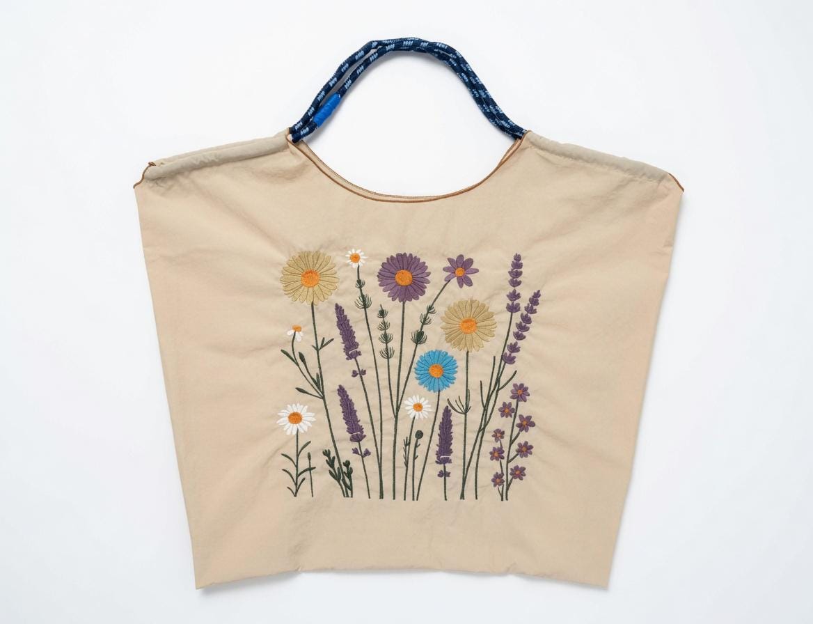 Custom Embroidered Wildflower Tote Bag Daisy Lavender Floral Canvas Shopping Bag Nature Style Gift Made to Order
