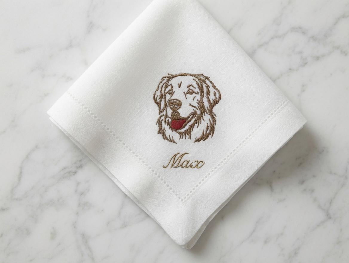 Custom Pet Embroidered Handkerchief Golden Retriever Dog Portrait Napkin Personalized Name Max Pet Memorial Gift Made to Order