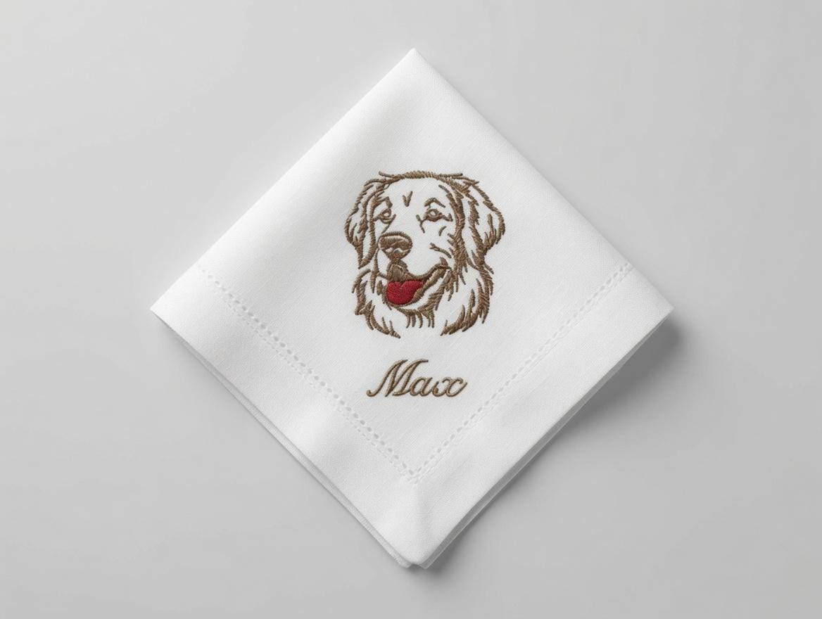 Custom Pet Embroidered Handkerchief Golden Retriever Dog Portrait Napkin Personalized Name Max Pet Memorial Gift Made to Order