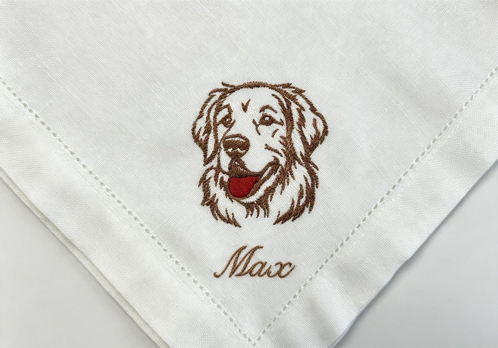 Custom Pet Embroidered Handkerchief Golden Retriever Dog Portrait Napkin Personalized Name Max Pet Memorial Gift Made to Order