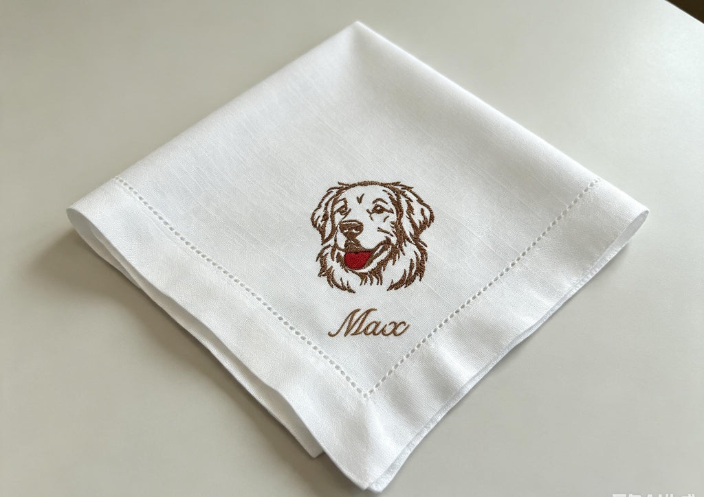 Custom Pet Embroidered Handkerchief Golden Retriever Dog Portrait Napkin Personalized Name Max Pet Memorial Gift Made to Order