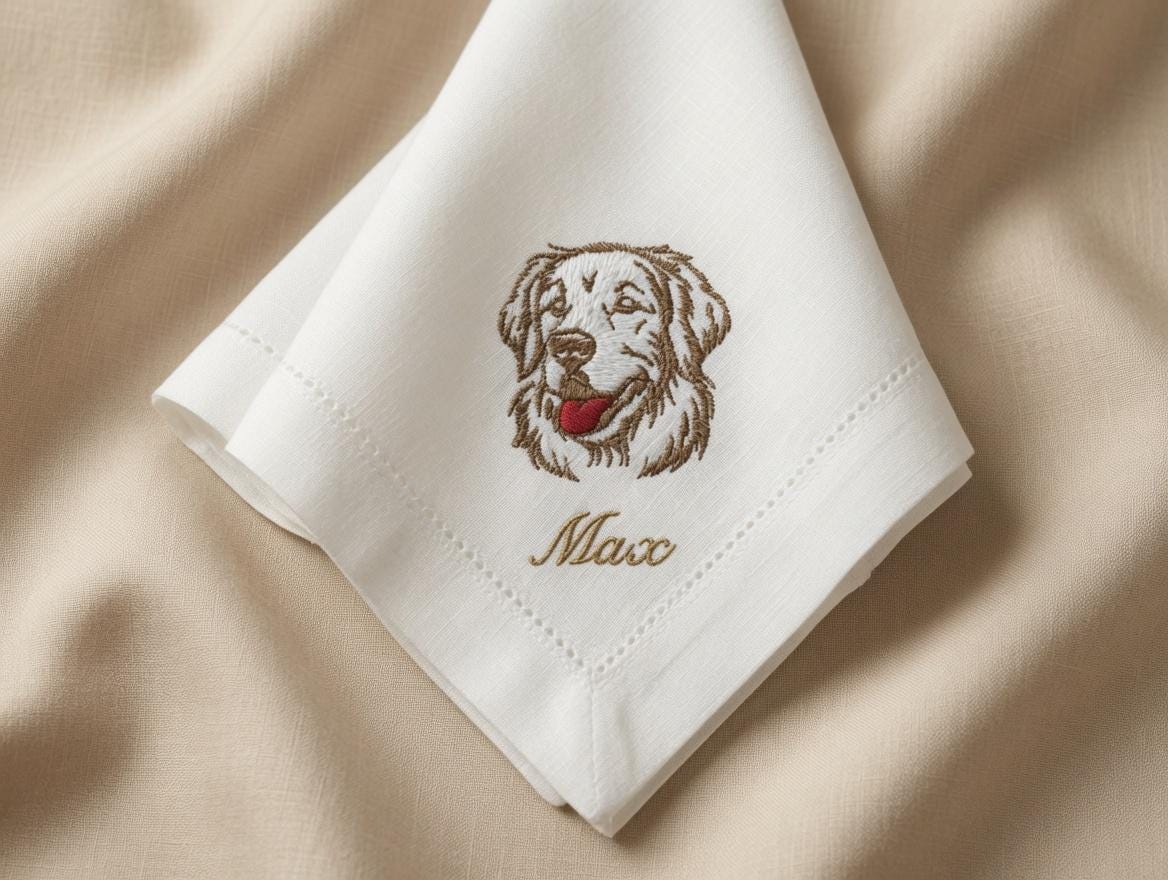 Custom Pet Embroidered Handkerchief Golden Retriever Dog Portrait Napkin Personalized Name Max Pet Memorial Gift Made to Order
