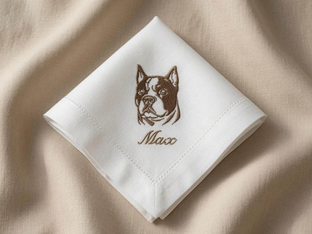 Custom Pet Embroidered Handkerchief Dog Portrait Napkin Personalized Name Max Pet Memorial Gift Made to Order