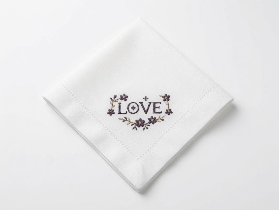 Custom Embroidered LOVE Floral Heart Napkin With Pearl Rhinestones Romantic Word Handkerchief Wedding Gift Made to Order