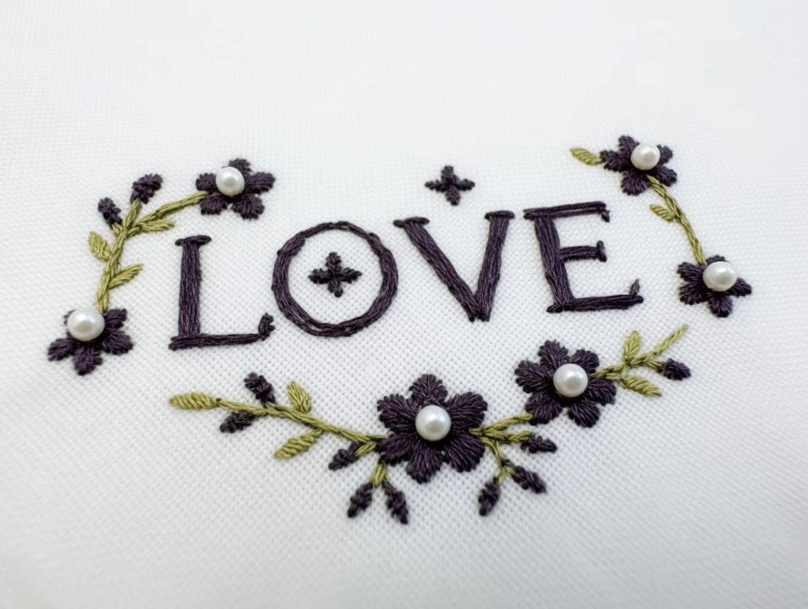 Custom Embroidered LOVE Floral Heart Napkin With Pearl Rhinestones Romantic Word Handkerchief Wedding Gift Made to Order
