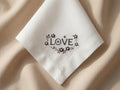 Custom Embroidered LOVE Floral Heart Napkin With Pearl Rhinestones Romantic Word Handkerchief Wedding Gift Made to Order