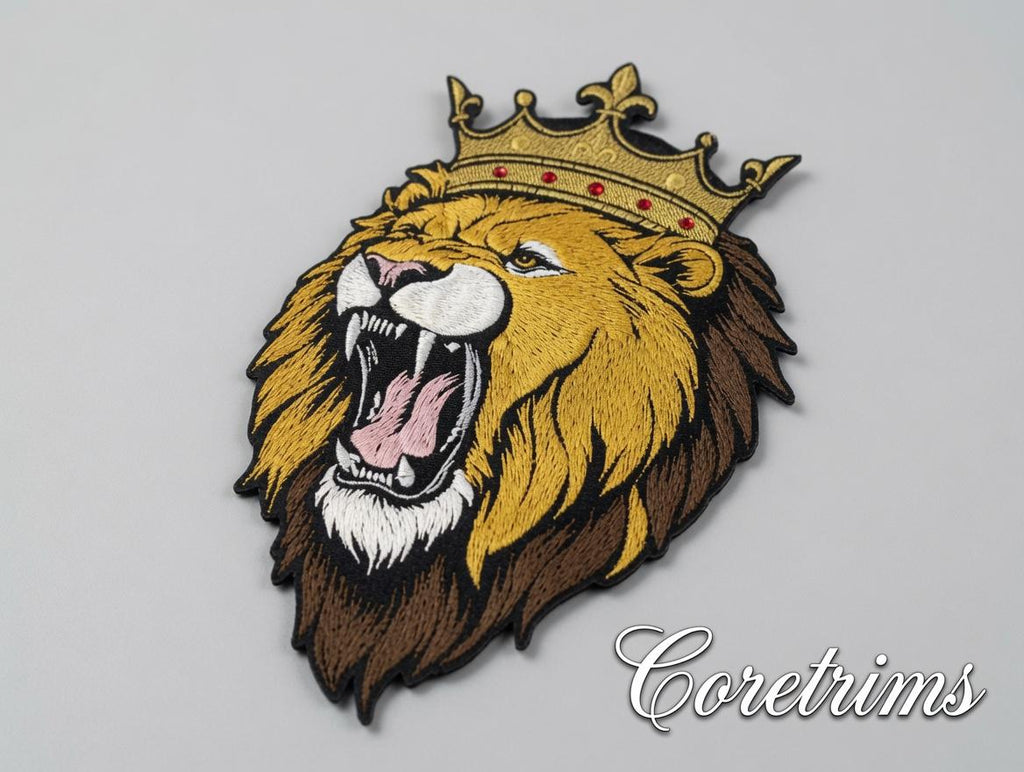 Crowned Roaring Lion Embroidered Iron-On Patch - image 4