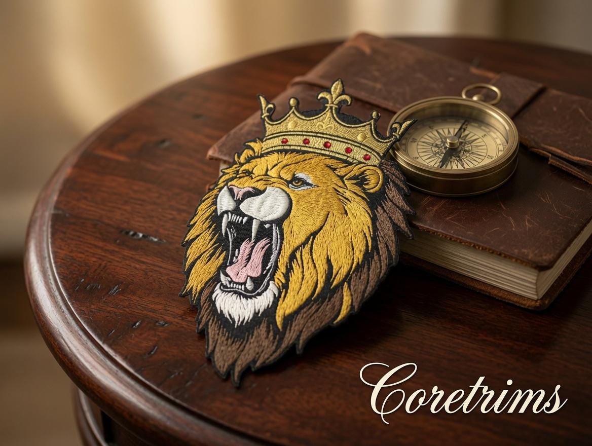 Crowned Roaring Lion Embroidered Iron-On Patch - image 1