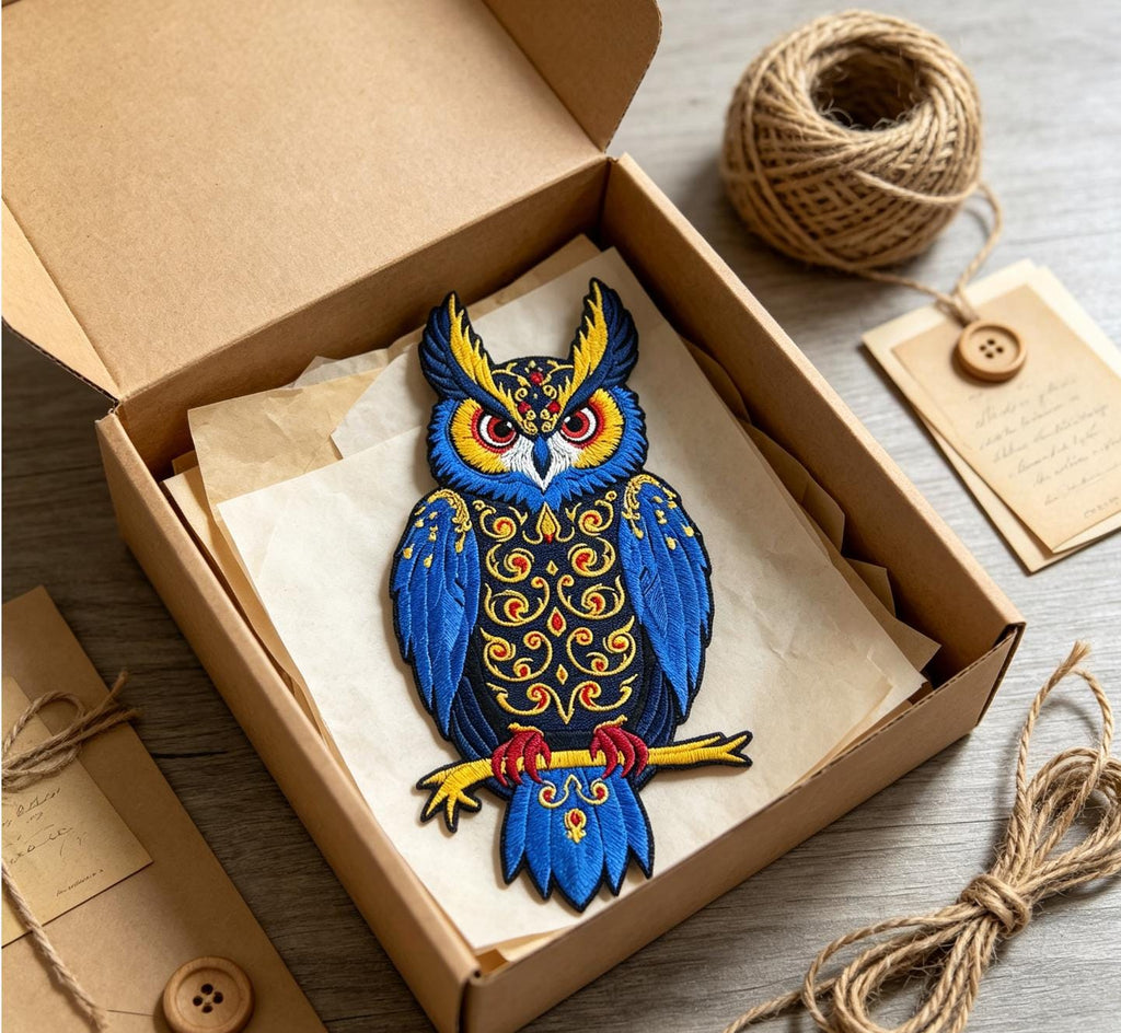 Ornate Blue Owl Embroidered Iron-On Patch - image 9